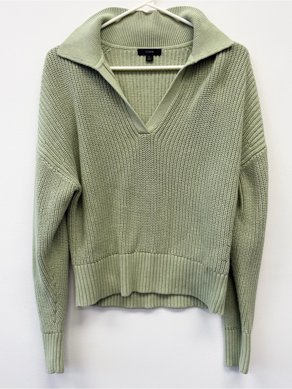 J. Crew Sage Green V-Neck Polo Collar Knit Sweater
